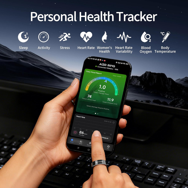 Ring Gen 1, Smart Ring with Sleep & Health Monitoring, Vibration Alerts, No APP Subscription, 6-Day Battery Life, Stress/Temperature/Emotion/Women's Health Tracker, Android & iOS Compatible Ceramic