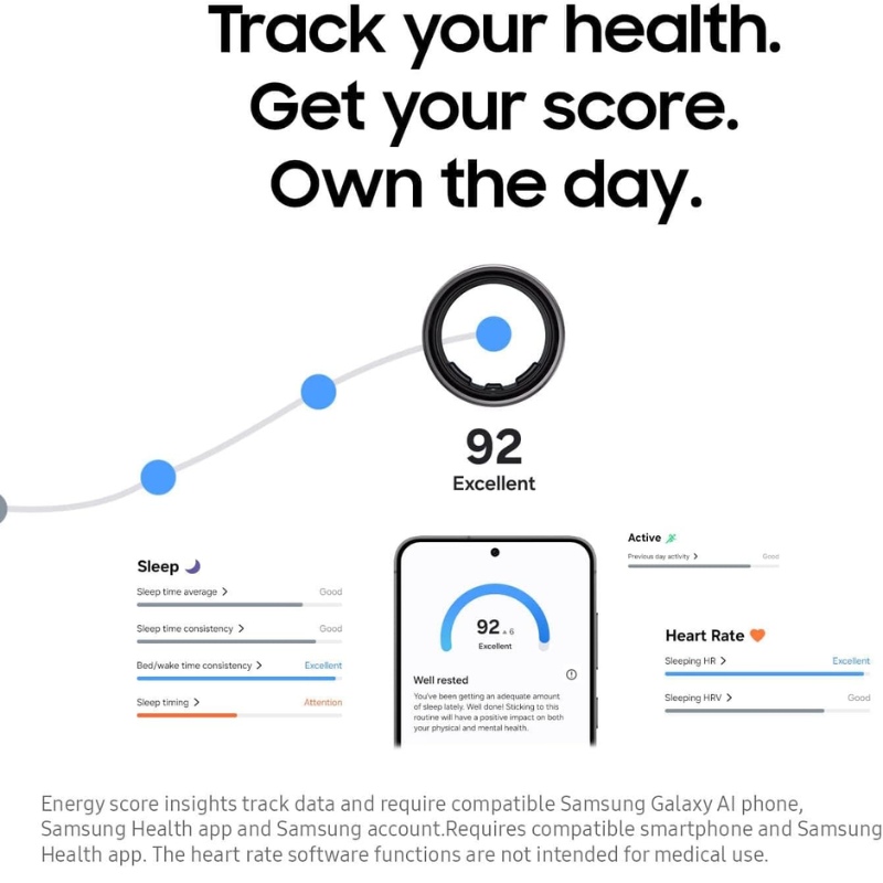 SAMSUNG Galaxy Ring, AI Smart Ring, Size First w/Sizing Kit, No App Subscription, Fitness Monitor, Sleep Tracker, Up to 7-Day Battery, Size 15, Titanium Silver [US Version, 1Yr Manufacturer Warranty]