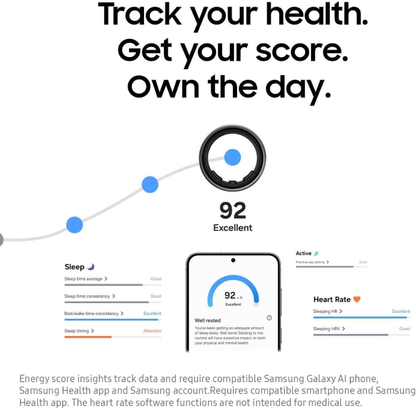 SAMSUNG Galaxy Ring, AI Smart Ring, Size First w/Sizing Kit, No App Subscription, Fitness Monitor, Sleep Tracker, Up to 7-Day Battery, Size 15, Titanium Silver [US Version, 1Yr Manufacturer Warranty]