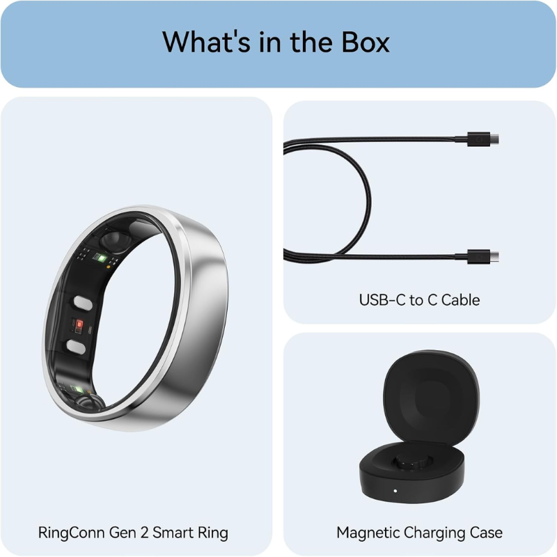 RingConn Gen 2, World’s First Smart Ring with Sleep Apnea Monitoring, No APP Subscription, 12-Day Battery Life, Stress/Heart Rate/Women's Health Tracker, Android & iOS Compatible (Black, Size 10)