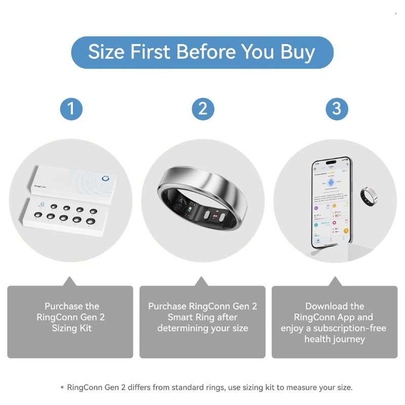 RingConn Gen 2, World’s First Smart Ring with Sleep Apnea Monitoring, No APP Subscription, 12-Day Battery Life, Stress/Heart Rate/Women's Health Tracker, Android & iOS Compatible (Black, Size 10)