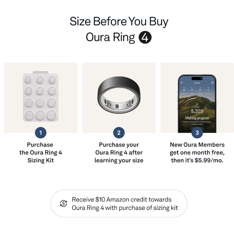 Oura Ring 4 - Brushed Silver - Size 8 - Size Before You Buy